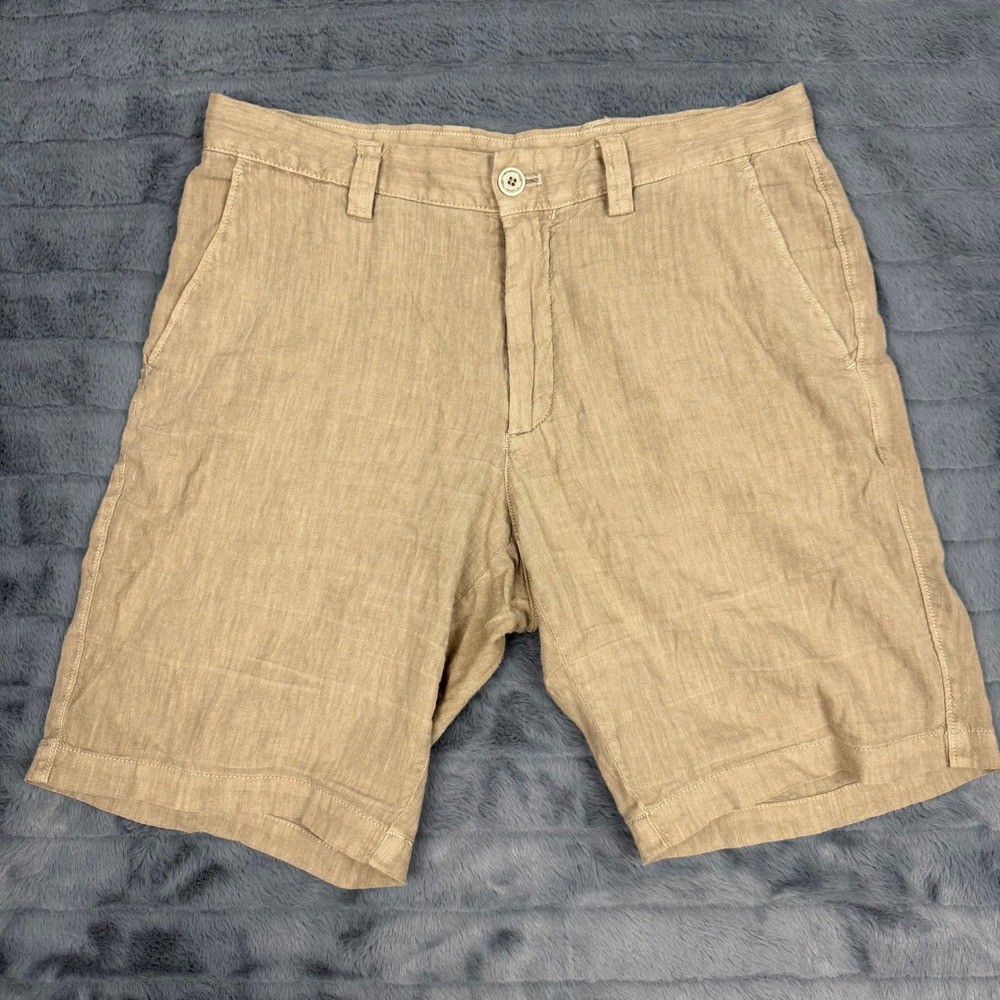 Massimo Dutti Mens Tan Cotton Linen Blend Flat Front Shorts Size 30 Khaki